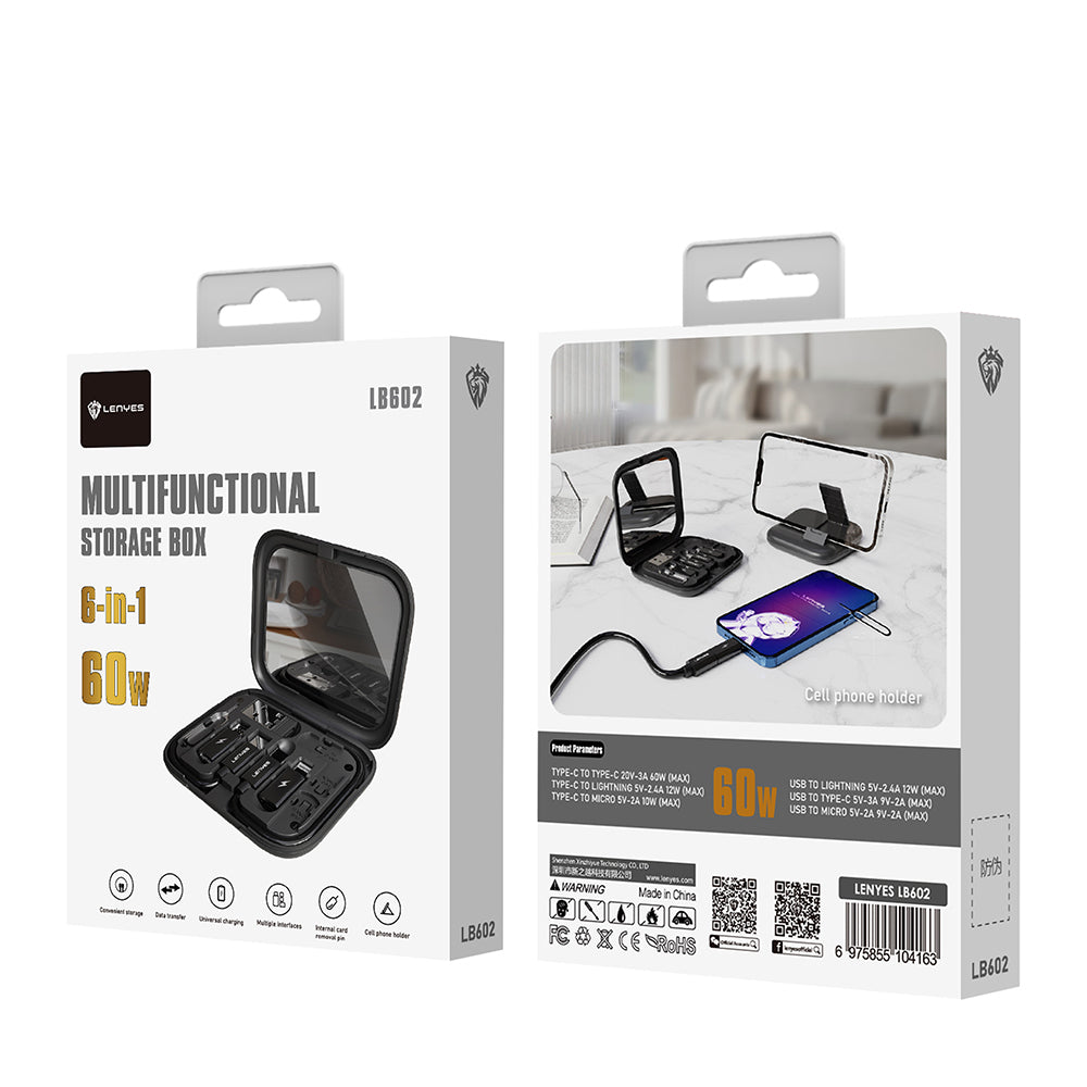 Lenyes LB602 6in1 Type-C to Type-C Kablolu 60W Çevirici Adaptör Seti Standlı Saklama Kutusu Lenyes LB602 6in1 Type-C to Type-C Kablolu 60W Çevirici Adaptör Seti Standlı Saklama Kutusu